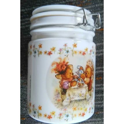 Vintage Mary's Bears Canister, White Milk Glass, Hallmark Licensing Inc/Houston