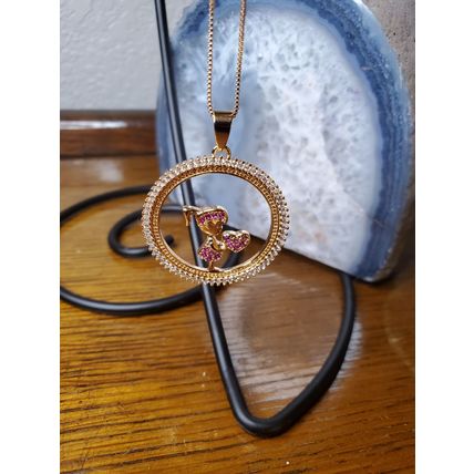 Mother's Day Necklace - Pink Girl Holding Heart