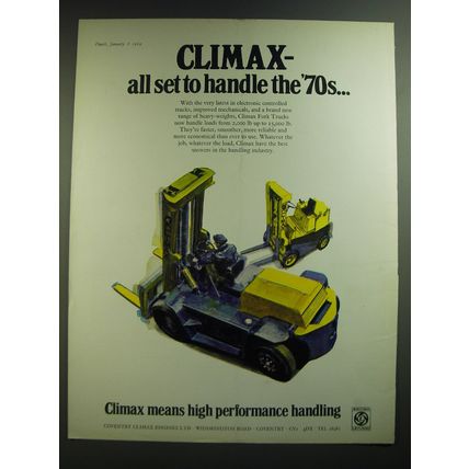 1969 Coventry Climax Fork Trucks Ad - all set to handle the '70s