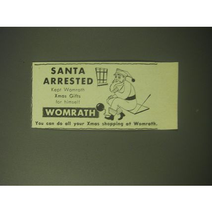 1948 Womrath Bookshop Ad - Santa Arrested