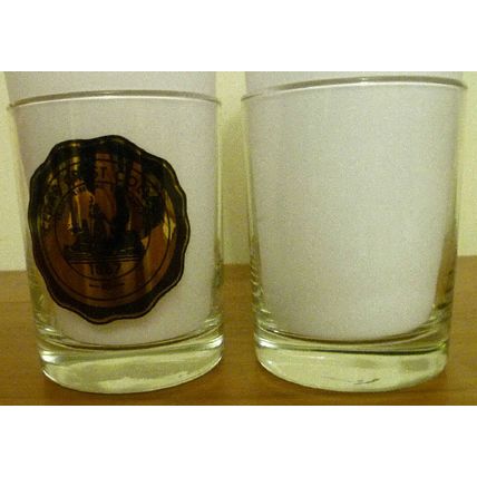 SET OF 2 CEDAR CREST COLLEGE PENNSYLVANIA GLASS WHISKEY TUMBLERS w OLD GOLD SEAL