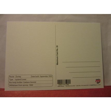 1952 LEYLAND COMET BUS. unused postcard Maximim card no 20. COACH /