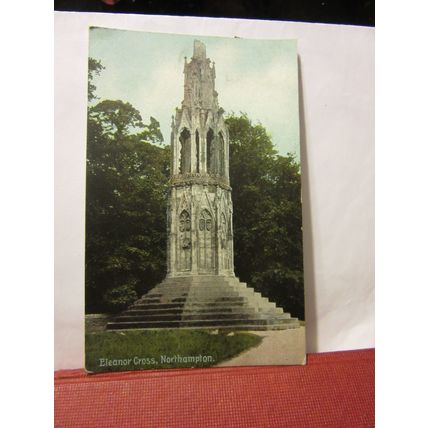 ELEANOR CROSS, NORTHAMPTON used antique postcard 1909 pm =