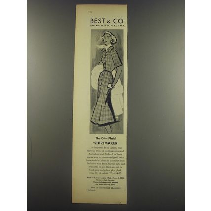 1956 Best & Co. Dress Ad - The Glen Plaid Shirtmaker