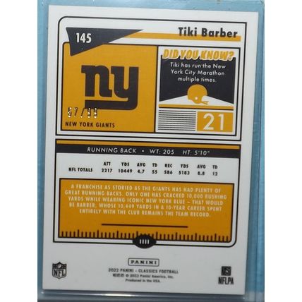 2022 Panini Classics TIKI BARBER (Giants) Legends Gold #145 57/99