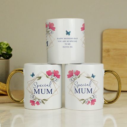 Mug bride mother mum daughter gran aunty mug floral gold handle personalised