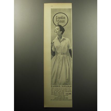 1957 Franklin Simon Dress Advertisement - Fashion Notable