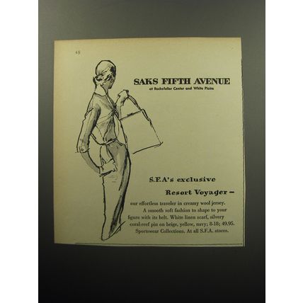 1957 Saks Fifth Avenue Sportswear Advertisement - Exclusive Resort Voyager
