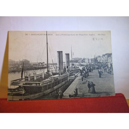 STEAM SHIP, BOULOGNE-SUR-MER used antique postcard 1912 pm. =