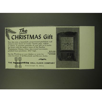 1959 Herschede Winthrop Clock Advertisement - The Christmas Gift