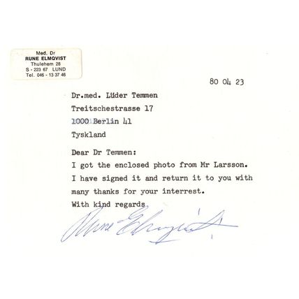 Rune Elmqvist Swedish Heart Pacemaker Inventor Scientist Autograph