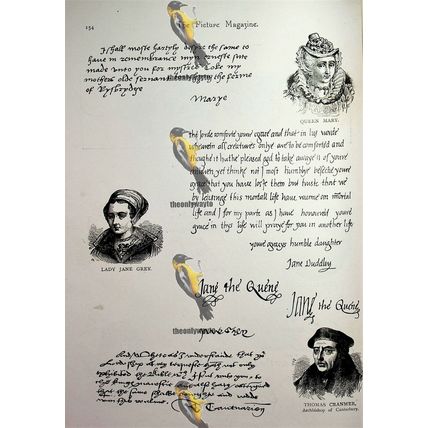 Queen Mary, Lady Jane Grey, Thomas Cranmer, Autographs, Book Illustration, 1893