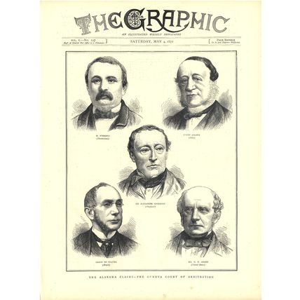 ALABAMA CLAIMS - SIR ALEXANDER COCKBURN 1872 VICTORIAN ENGRAVING