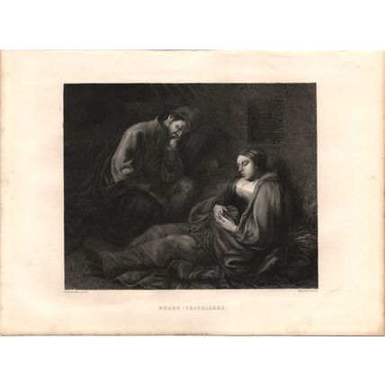 WEARY TRAVELLERS 1866 Charles Louis Victor Mauduit Rembrandt van Rijn ENGRAVING