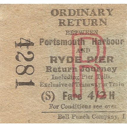 B.R. Edmondson Ticket - Portsmouth Harbour to Ryde Pier