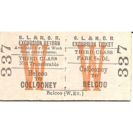 Sligo Leitrim & Northern Counties Railway Edmondson Ticket - Collooney to Belcoo