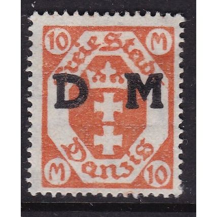 Danzig 1923 Arms 10m Official Wmk Sideways SG 124a Mint Hung VGC