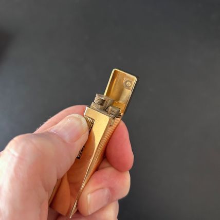 VINTAGE PANTHER GUY GOLD TONE Side Wheel Roller Butane Lighter Boxed Paperwork
