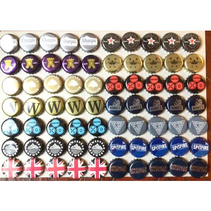 British Beer Bottle Tops - 70 Crown Caps - Ale - Craft Resin Man Cave