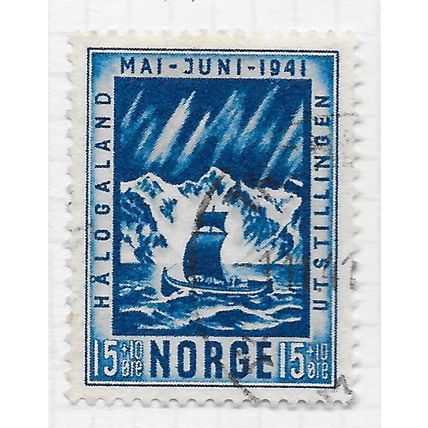 NORWAY 1941 EXHIBITION HALOGALAND 15ore + 10ore USED SEA SAIL BOAT NORTHERN ICE