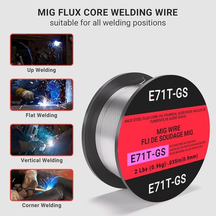 Gasless Flux Core Mig Wire, Mild Steel E71TGS .035-Diameter, 2-Pound Spool (0.03