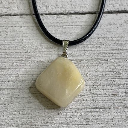Natural Yellow Calcite Crystal Pendant Necklace Adjustable Cord Chain 20"