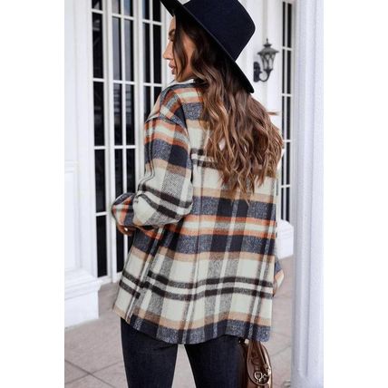 Blue Geometric Plaid Print Pocketed Shirt