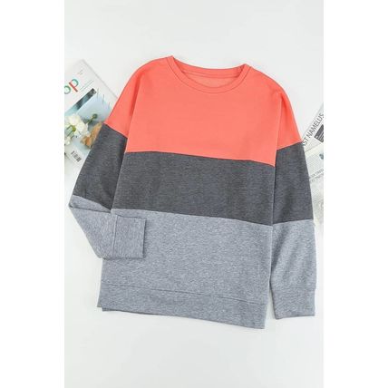 Gray Crew Neck Colorblock Plus Size Sweashirt