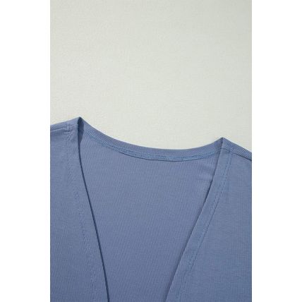 Ashleigh Blue Solid Color Rib Knit Open Front Tunic Cardigan