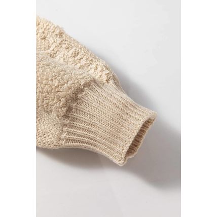 Parchment Checkered Sherpa Crew Neck Loose Sweater