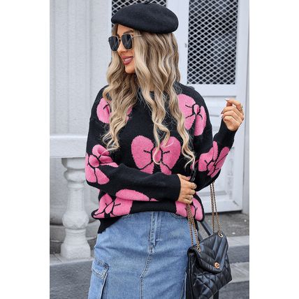 Black Valentine Bowknot Knitted Round Neck Fashion Sweater