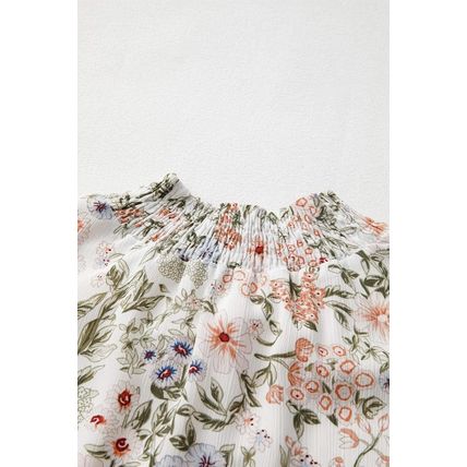 Green Floral Print Tiered Frilled Shirred Mock Neck Mini Dress