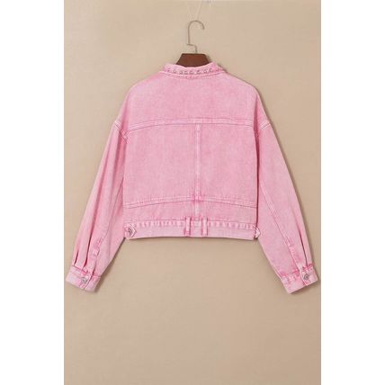 Pink Rivet Studded Pocketed Denim Jacket