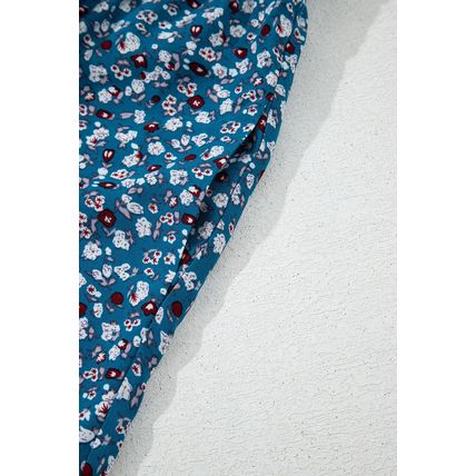Blue Vintage Boho Floral Smocked Short Puff Sleeve Wide Leg Jumpsuit