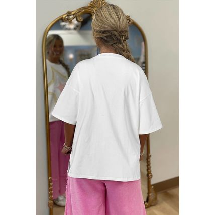 White Star Layered Patched Graphic Drop Shoulder Half Sleeve Loose Tee