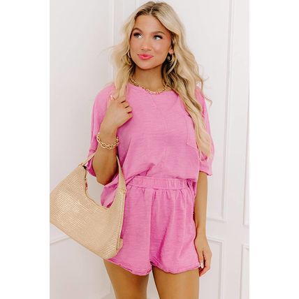 Sachet Pink Loose Fit Half Sleeve T Shirt and High Waist Skirt Set