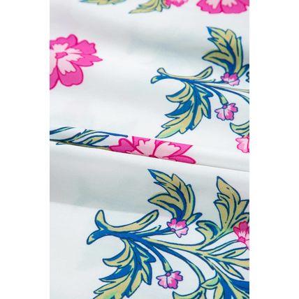 White Allover Print Contrast Split Neckline Short Puff Sleeve Curvy Dress