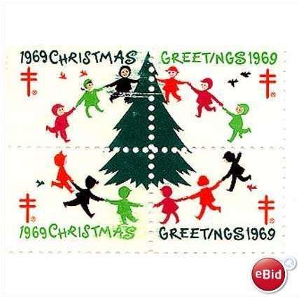 1969 Left Edge Block of 4 Christmas Seals