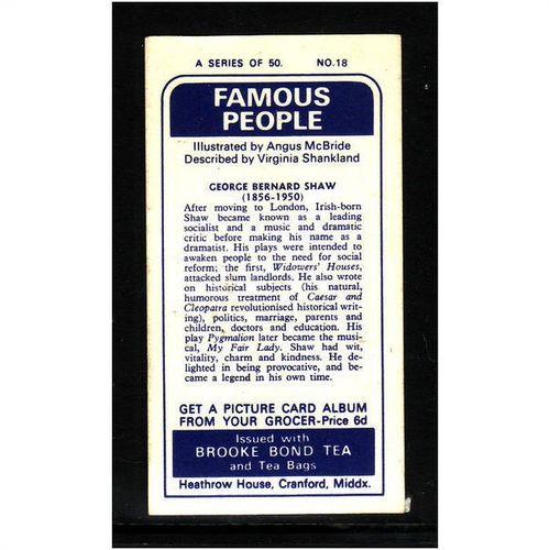 Brook Bond Famous People George Bernard Shaw Card No 18 Mint