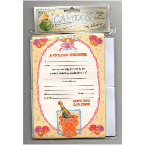 Pack of 20 Golden Wedding invitations with envelopes