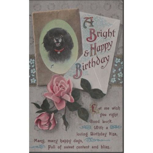 Valentines PPC A Bright & Happy Birthday Dog Roses Poem