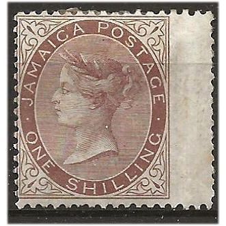 Jamaica 1873 SG13 1/- Dull Brown Wmk Crown CC Mounted Mint Wing Margin .. ..