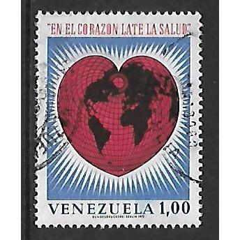 VENEZUELA 1972 WORLD HEALTH MONTH 1b HEART SHAPED GLOBE SG2185 FINE USED