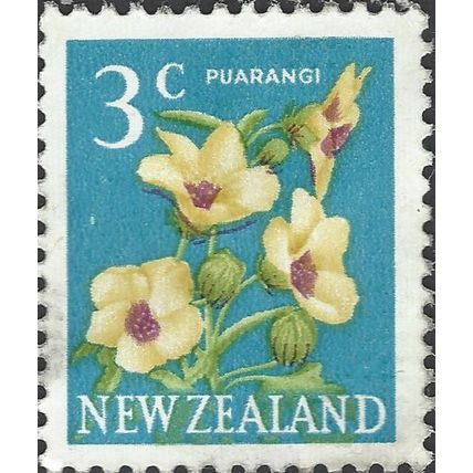 NEW ZEALAND, FLOWER, Puarangi, Hibiscus trionum, light blue 1967, 3c, #2