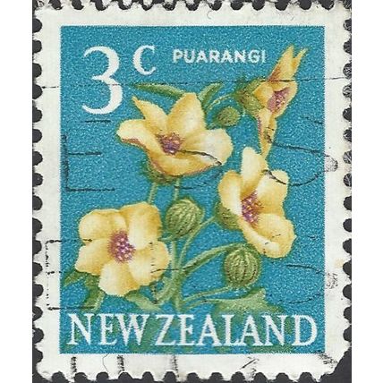 NEW ZEALAND, FLOWER, Puarangi, Hibiscus trionum, light blue 1967, 3c, #3