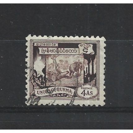 Burma.SG108 4a Elephant hauling log (Brown).Fine Used.Jul25j
