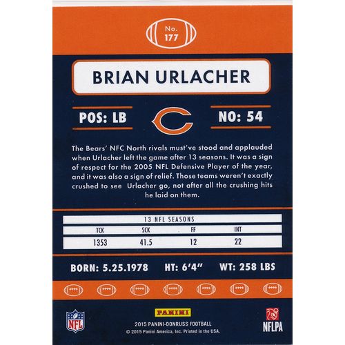 2015 Donruss Football 177 Brian Urlacher Chicago Bears