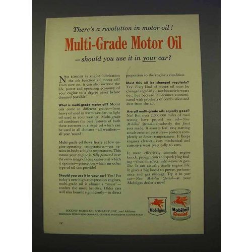 1955 Mobil Mobiloil Special Ad - Multi-Grade Motor Oil