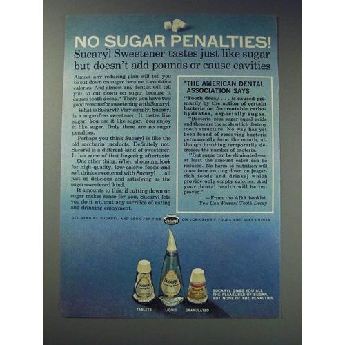 1963 Sucaryl Sweetener Ad - No sugar penalties!