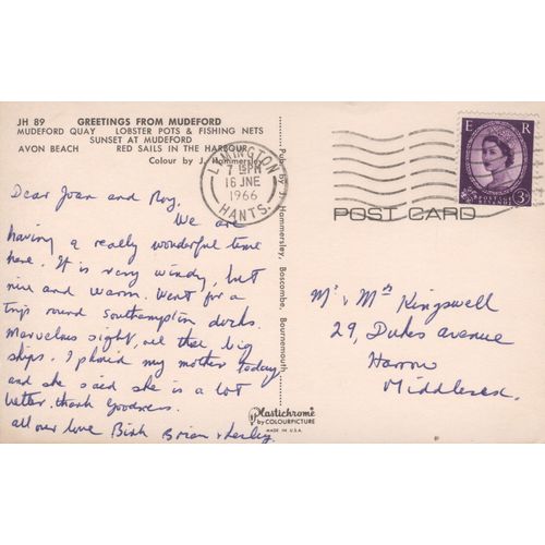 Vintage Hammersley PC 1966 - Greetings from Mudeford, Dorset